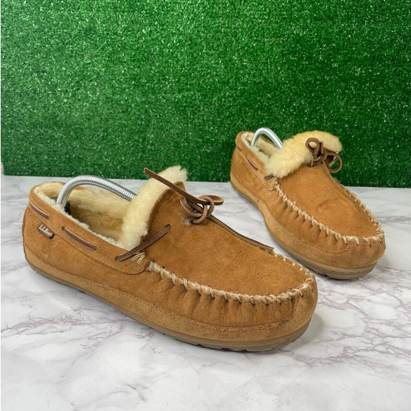 L.L. Bean Men's Wicked Good Moccasins Size 9 Wide Brown Slip On Shoes - Picture 3 of 10